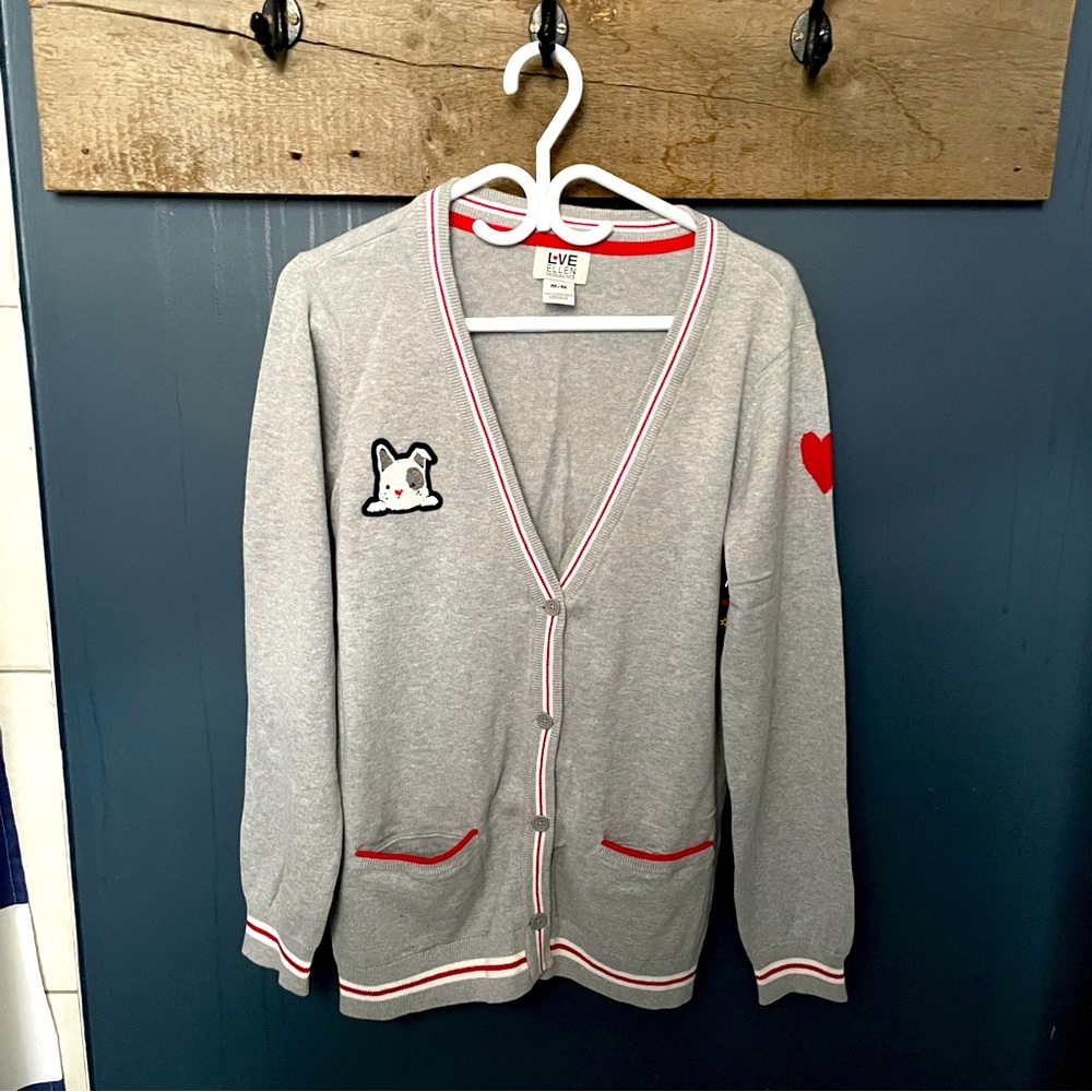 BNWT Ellen Cardigan with cute dog patch and hearts. Great for a preppy look!